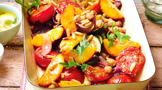 Spicy Pfirsich-Gemüse aus dem Ofen